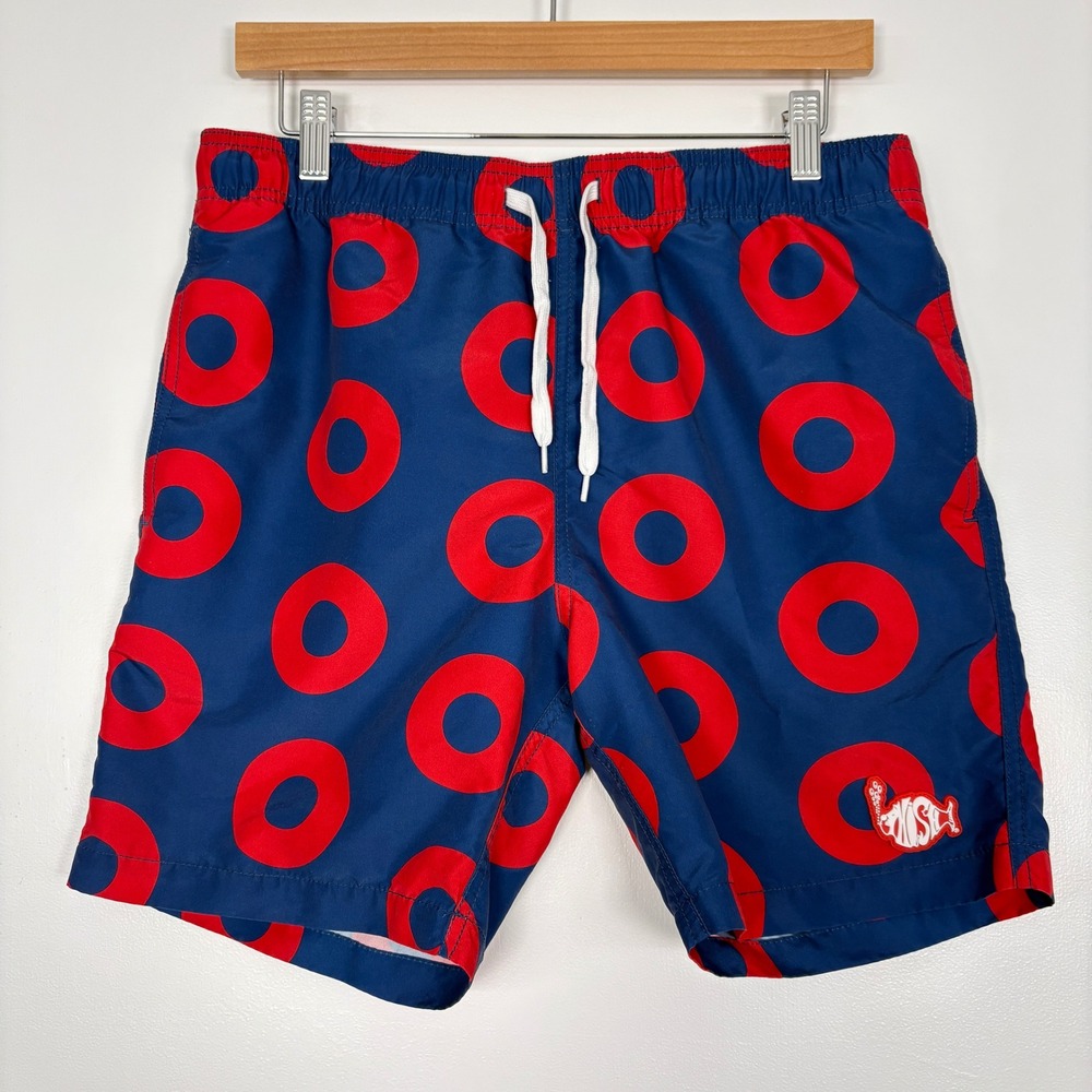 Phish Mens Swim Trunks Medium Blue Red Fishman Donut Board Shorts PSH20TB02